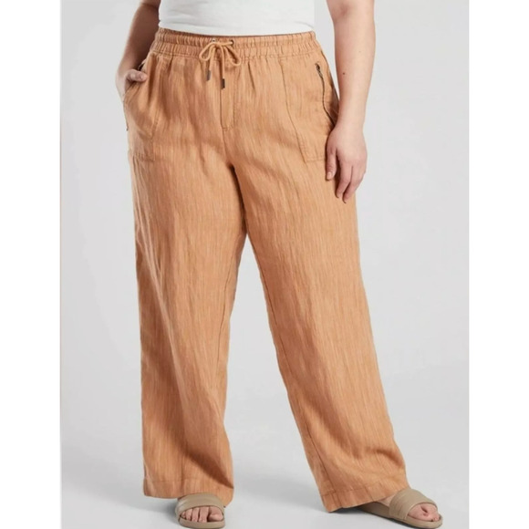 Athleta Cabo Linen Textured Wide Leg Pant Rain‎ Dance Siena Beige Size 24 Plus - Picture 1 of 7